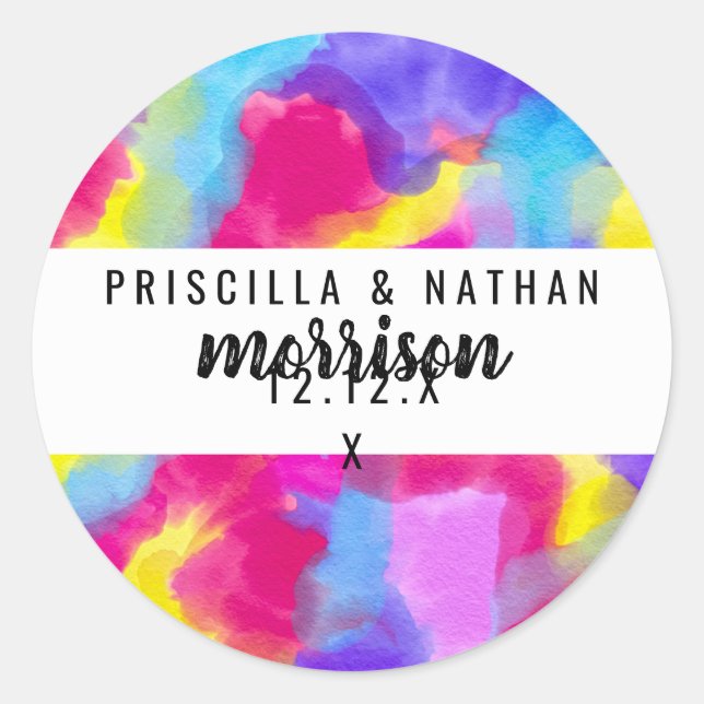 Künstlerisch Moderne Neonfarben Rainbow Wasserfarb Runder Aufkleber (Vorderseite)