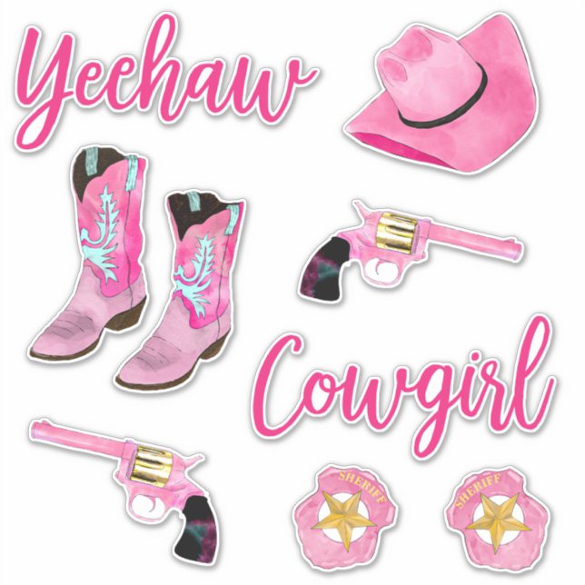 Künstlerisch Niedlich Girl Pink Aquamarin Cowgirl  Aufkleber (Vorderseite)
