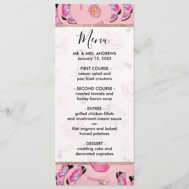 Künstlerisch Niedlich Girl Pink Aquamarin Cowgirl  Menükarte (Vorderseite)