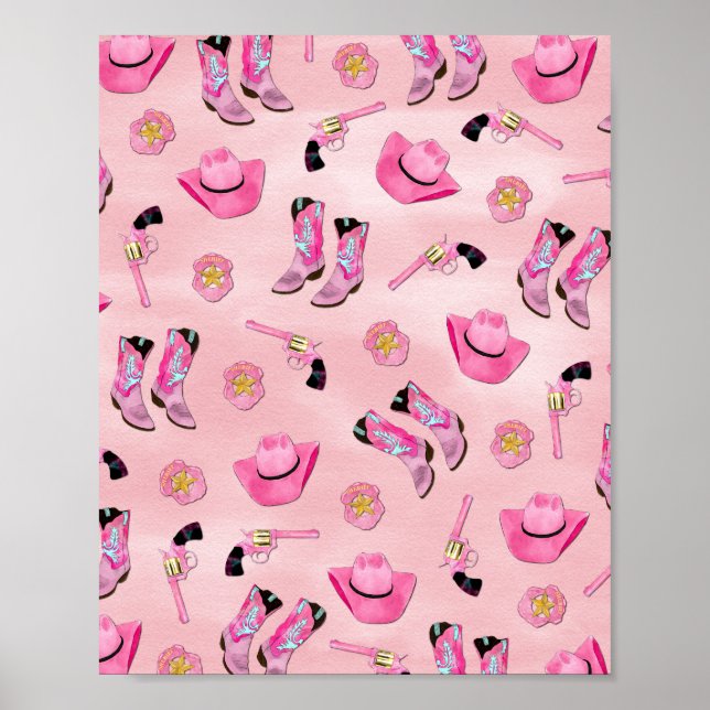 Künstlerisch Niedlich Girl Pink Aquamarin Cowgirl  Poster (Vorne)