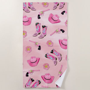 Künstlerisch Niedlich Girl Pink Aquamarin Cowgirl Strandtuch