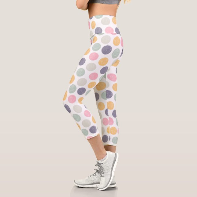 künstlerisch pastellfarbenes Polka-Punktmuster Capri Leggings (Links)