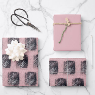 Künstlerisch Pink White Twig Familie Weihnachten Geschenkpapier Set