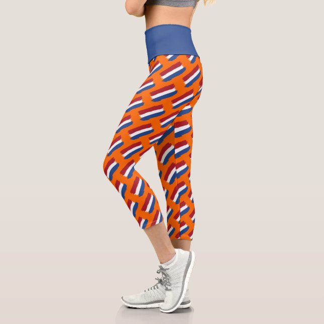 Künstlerisch Red White Blue Abstrakt Dutch Flag-Mu Capri Leggings (Links)