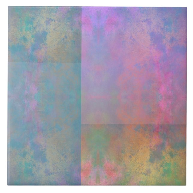 Künstlerisch rosa aquamarin-orangefarbene Keramik Fliese (Vorderseite)