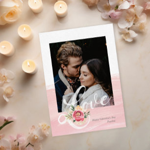 Künstlerisch rosa Aquarellfarben Liebe Fotokarte Einladung