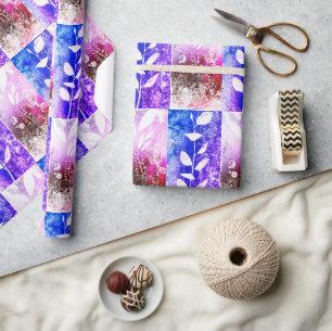 Künstlerisch rosa blaue gepolsterte Blätter Abstra Geschenkpapier