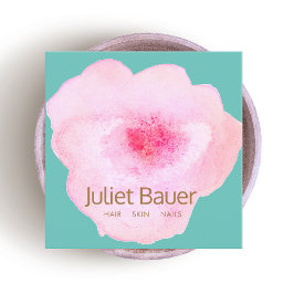 Künstlerisch rosa, florale Wasserfarbe Quadratische Visitenkarte