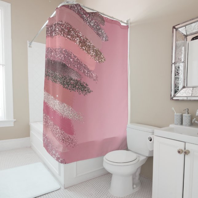 Künstlerisch rosa Lila Glitzer Pinselstriche Duschvorhang (Beispiel)