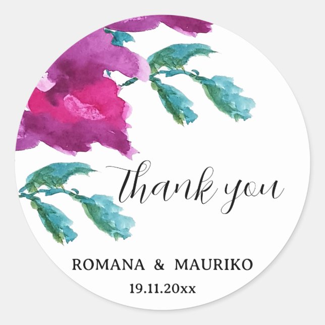 Künstlerisch rosa Lila Rose Wasserfarben Handgemal Runder Aufkleber (Vorderseite)