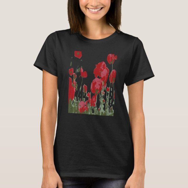 Künstlerisch rote Blume des Sammlungsvektors T-Shirt (Vorderseite)