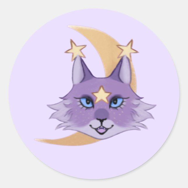 Künstlerisch Star Cat Whimsigoth Runder Aufkleber (Vorderseite)