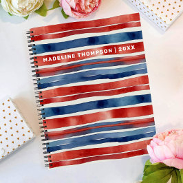 Künstlerisch Trendy Red Blue White Watercolor Stre Notizbuch