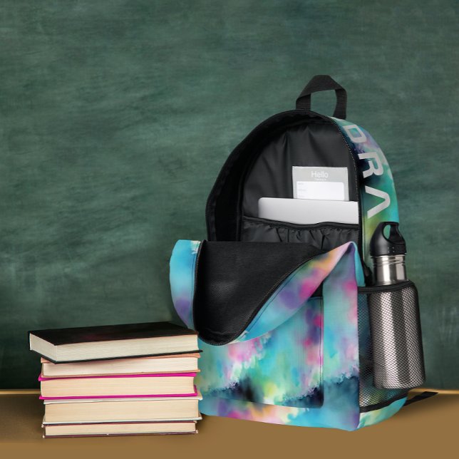 Künstlerisch türkisfarbener Traum und Name Wasserf Bedruckter Rucksack (Von Creator hochgeladen)
