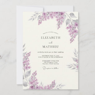 Künstlerische Amethyst-Wisteria-Hochzeit Einladung
