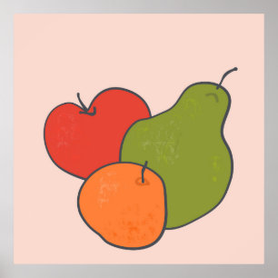 Künstlerische Apple Orange Pear Frucht Wohngestalt Poster