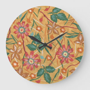 Künstlerische Aquarellblumen: Farbiger Hintergrund Große Wanduhr