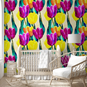 Künstlerische Aquarellmalerei von Tulpen Lila Nied Tapete