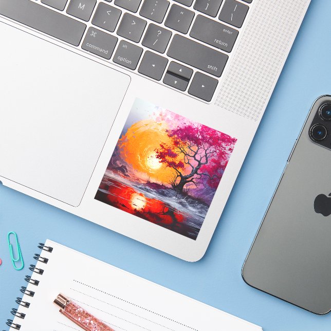 Künstlerische Baumszene Aufkleber (Laptop mit iPhone)