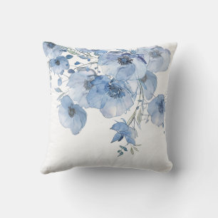 Künstlerische blaue Aquarellblumen Kissen