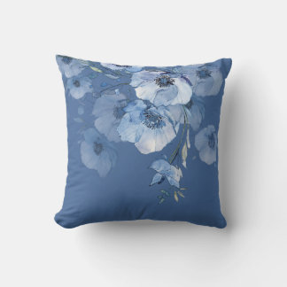 Künstlerische blaue Aquarellblumen Kissen