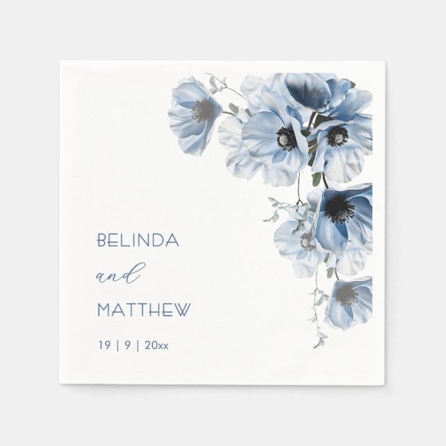 Künstlerische blaue Blumen | Hochzeit Serviette (Vorderseite)