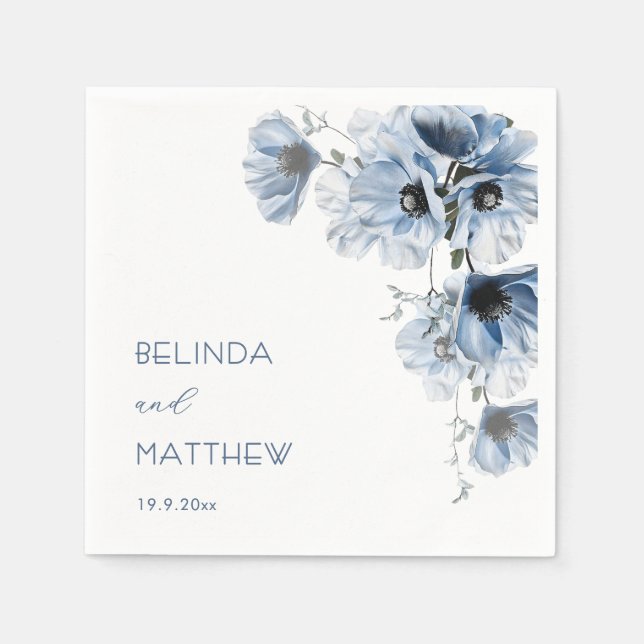 Künstlerische blaue Blumen | Hochzeit Serviette (Vorderseite)