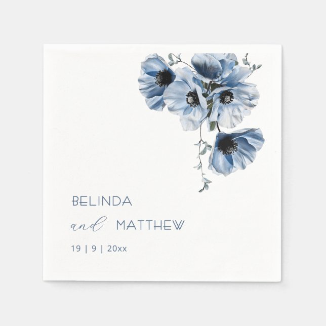 Künstlerische Blaue Blumen | Hochzeit Serviette (Vorderseite)