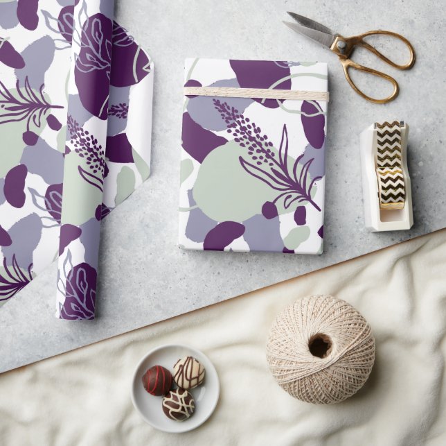 Künstlerische Blume Abstrakt | Navy Blue und Blush Geschenkpapier (Kunsthandwerk)