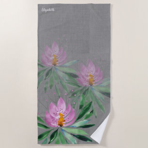 Künstlerische Blume in rosa violett Wasserfarben K Strandtuch