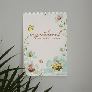 Künstlerische Blume mit inspirierenden Wörtern Was Kalender