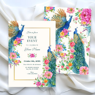 Künstlerische Blumenpfau Einladung