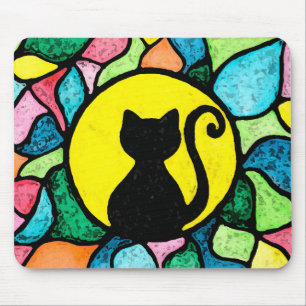 Künstlerische Buntglas-Aquarell-Katze Mousepad