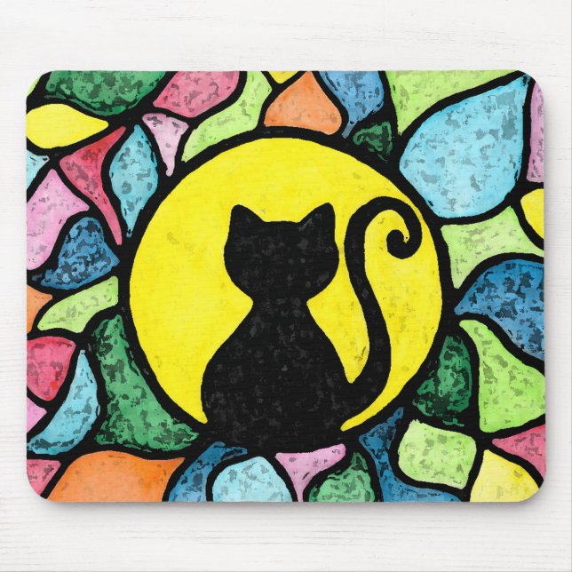 Künstlerische Buntglas-Aquarell-Katze Mousepad (Vorne)