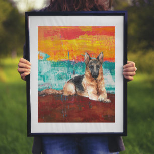 Künstlerische Deutsche-Schäferhund-Abstract-Malere Poster