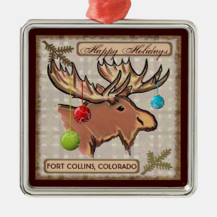 Künstlerische Elchverzierung Fort Collins Colorado Silbernes Ornament