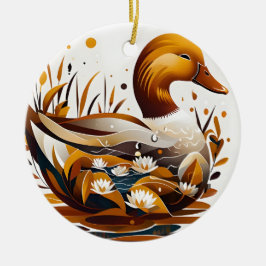 Künstlerische Ente mit Teich in Silhouette Keramik Ornament