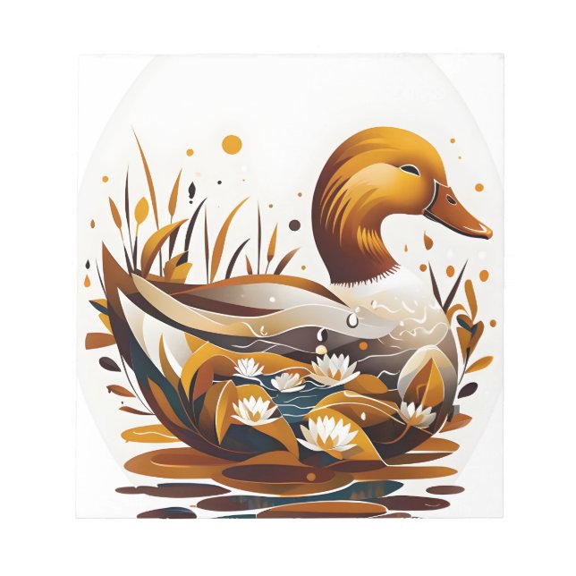 Künstlerische Ente mit Teich in Silhouette Notizblock (Vorderseite)