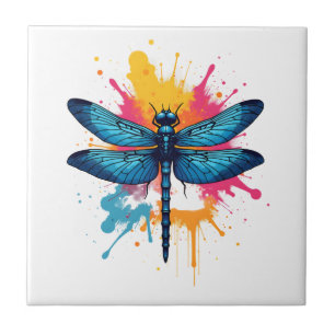 Künstlerische farbenfrohe Pop-Art bemalte Libelle Fliese