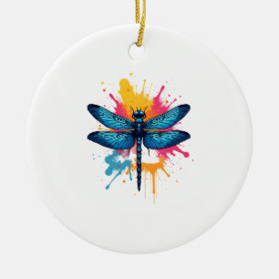 Künstlerische farbenfrohe Pop-Art-gemalte Libelle Keramik Ornament
