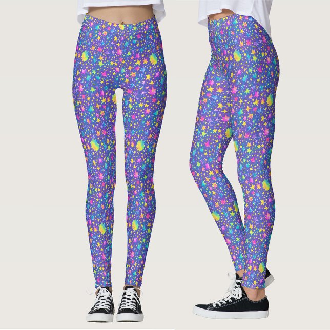 Künstlerische Farbige Sterne Wasserfarbenes Muster Leggings (Von Creator hochgeladen)