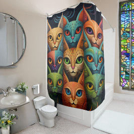 Künstlerische Farbkatzenfamilie 2 Selfdmoode Duschvorhang