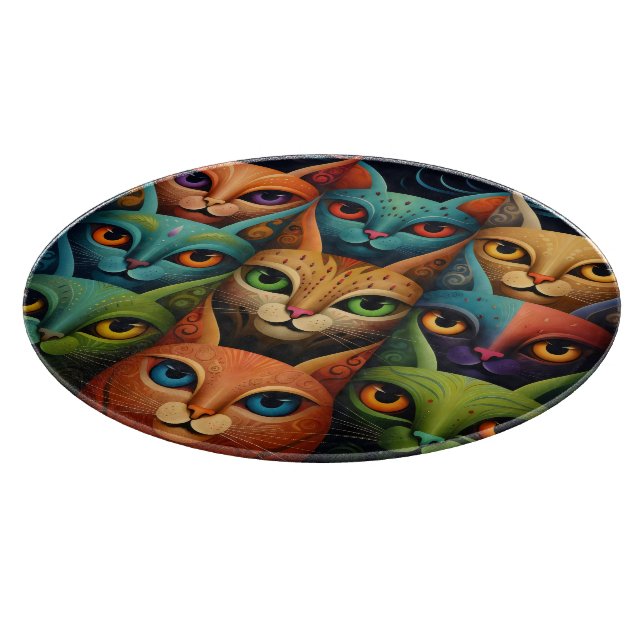 Künstlerische Farbkatzenfamilie 2 Selfdmoode Schneidebrett (Ecke)