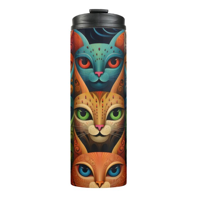 Künstlerische Farbkatzenfamilie 2 Selfdmoode Thermosbecher (Vorderseite)