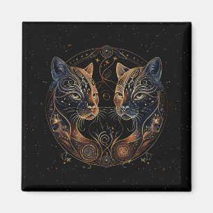 Künstlerische Feline Circle Twin Cats Magnet