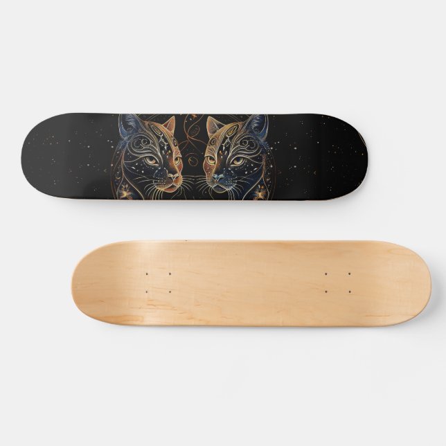 Künstlerische Feline Circle Twin Cats Skateboard (Horizontal)