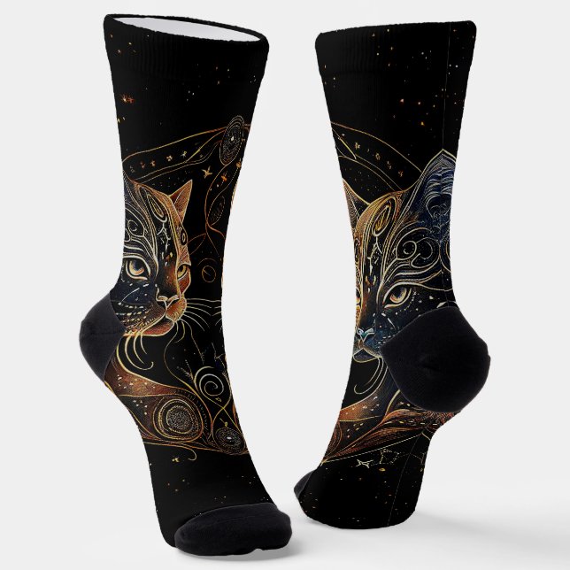 Künstlerische Feline Circle Twin Cats Socken (Gewinkelt)
