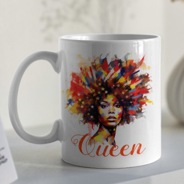 Künstlerische florale Afro-Frau mit Monogramm und  Kaffeetasse (Von Creator hochgeladen)
