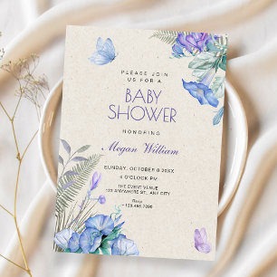 Künstlerische florale Schmetterlinge Baby-Party Einladung