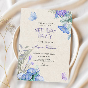 Künstlerische florale Schmetterlinge Geburtstag Einladung